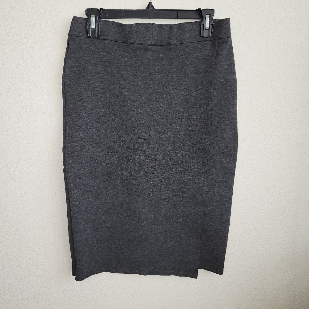 Liz Claiborne Pencil Skirt Size Medium Faux Wrap With Elastic Waist Charcoal